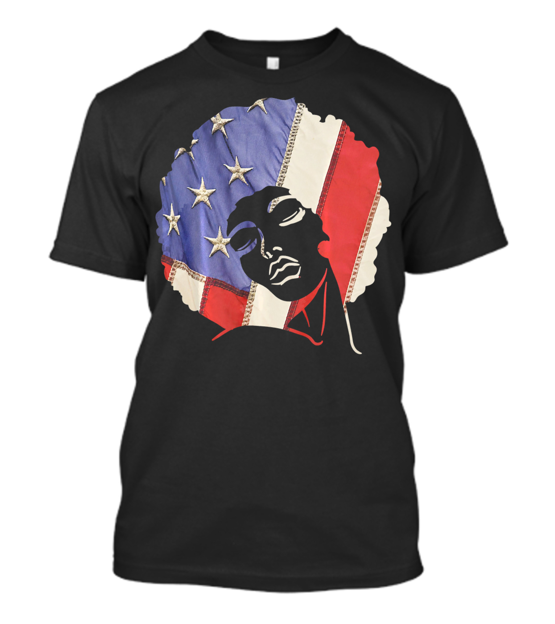 Black Girl Melanin Afro With US Flag T-Shirt