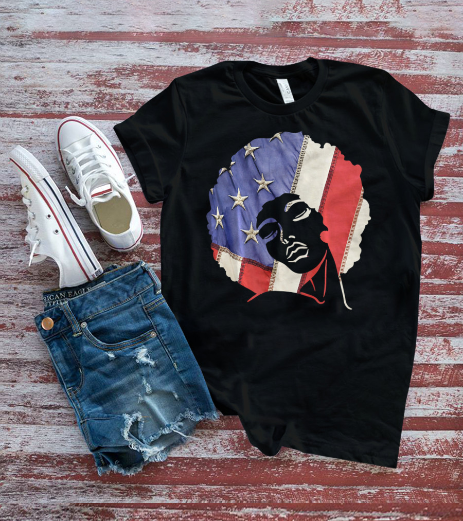 Black Girl Melanin Afro With US Flag T-Shirt