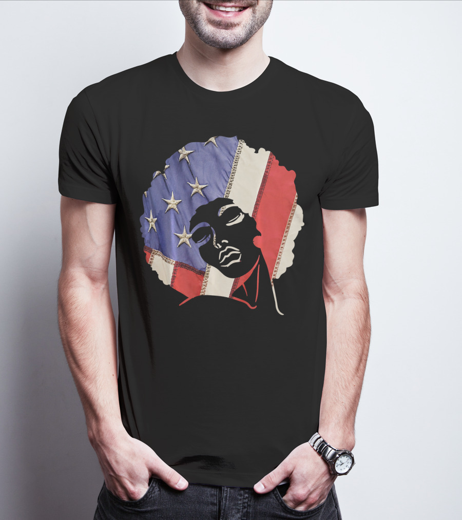 Black Girl Melanin Afro With US Flag T-Shirt