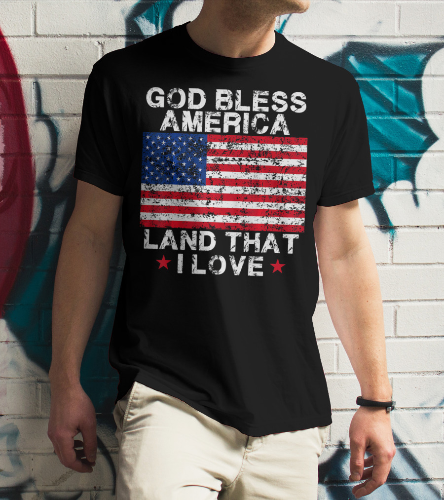 God Bless America Land That I Love Vintage Flag Stars T-Shirt