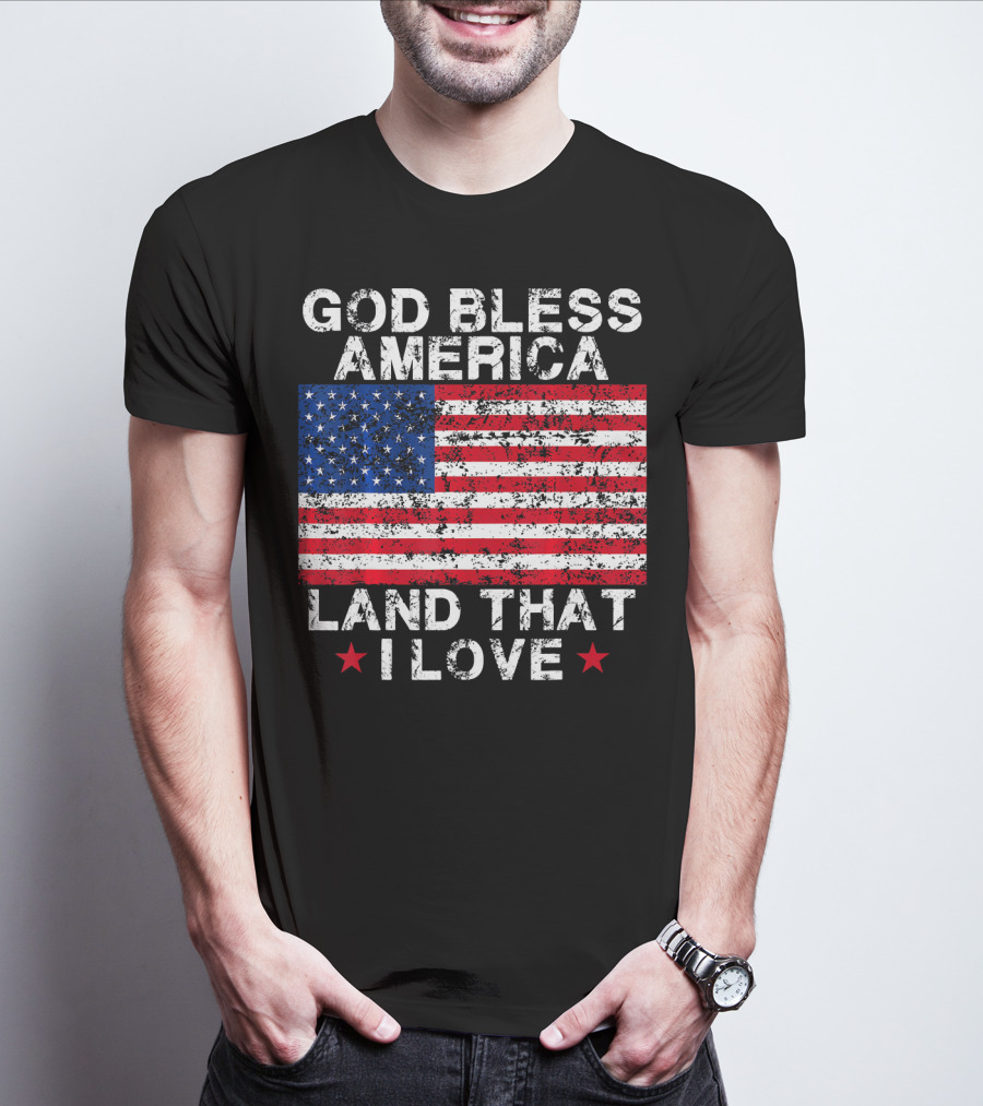 God Bless America Land That I Love Vintage Flag Stars T-Shirt