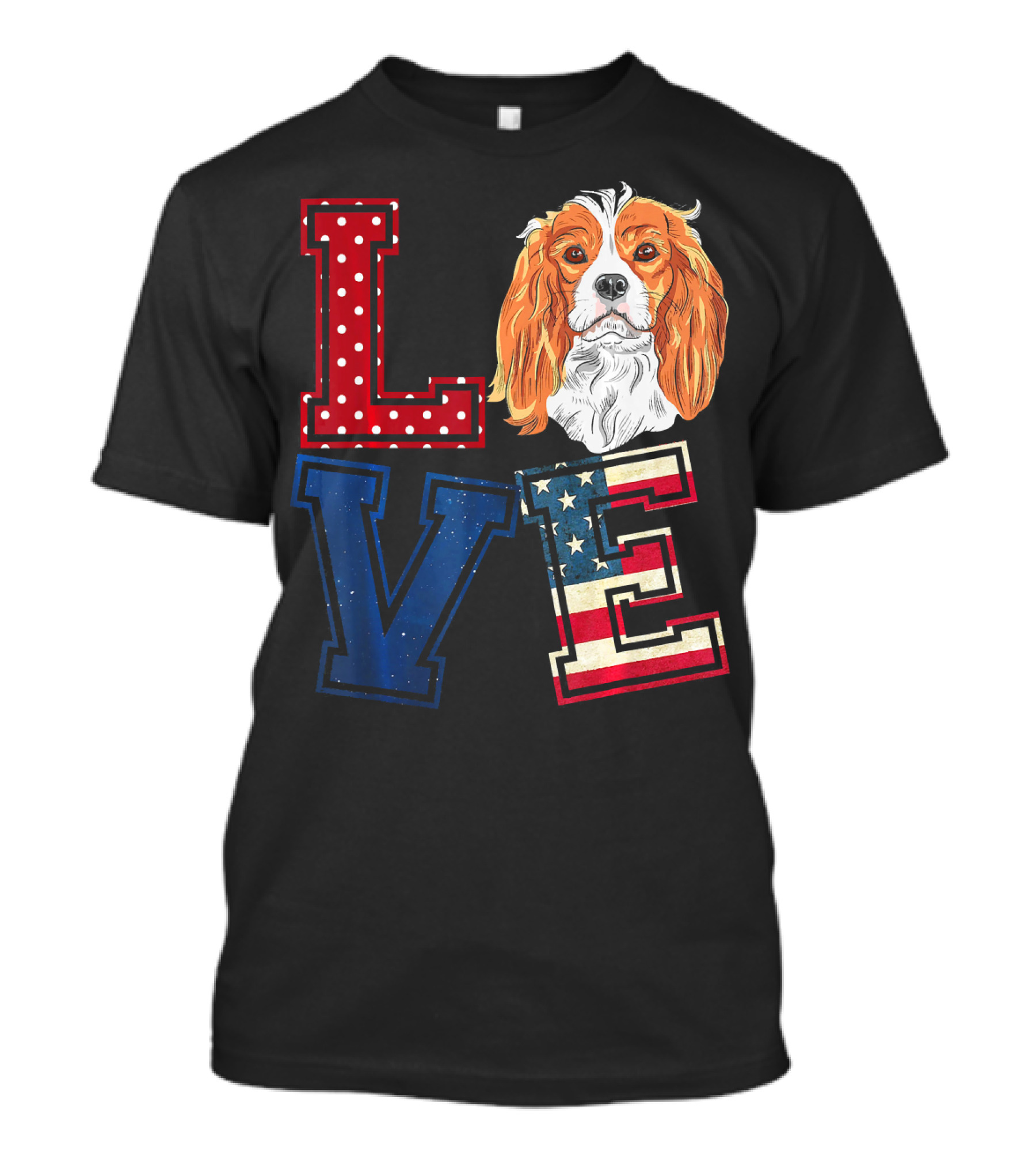 LOVE Cavalier King Charles Spaniel American Flag Face T-Shirt