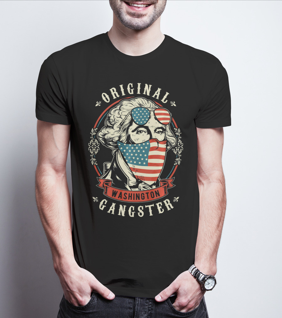 Original Gangster Washington American Flag Bandana Sunglasses T-Shirt