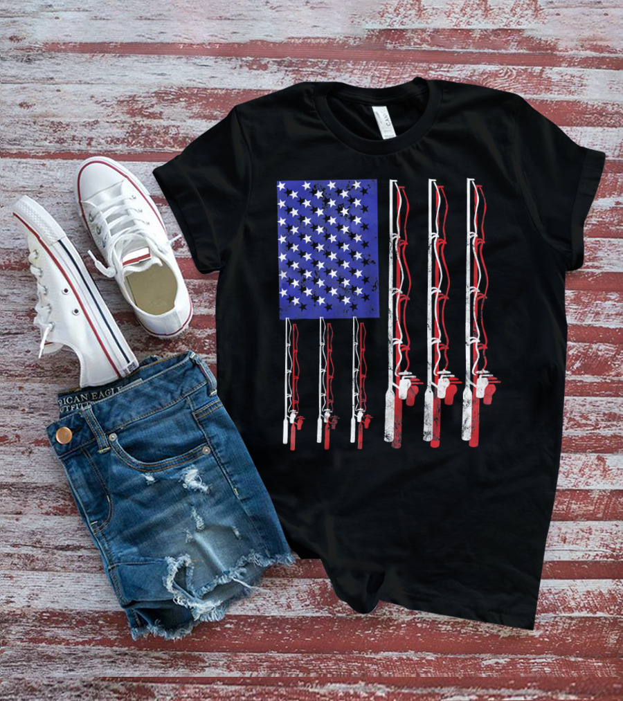 Humorous Patriotic Dad Fishing Rod American Flag Stars Stripes Edition T-Shirt
