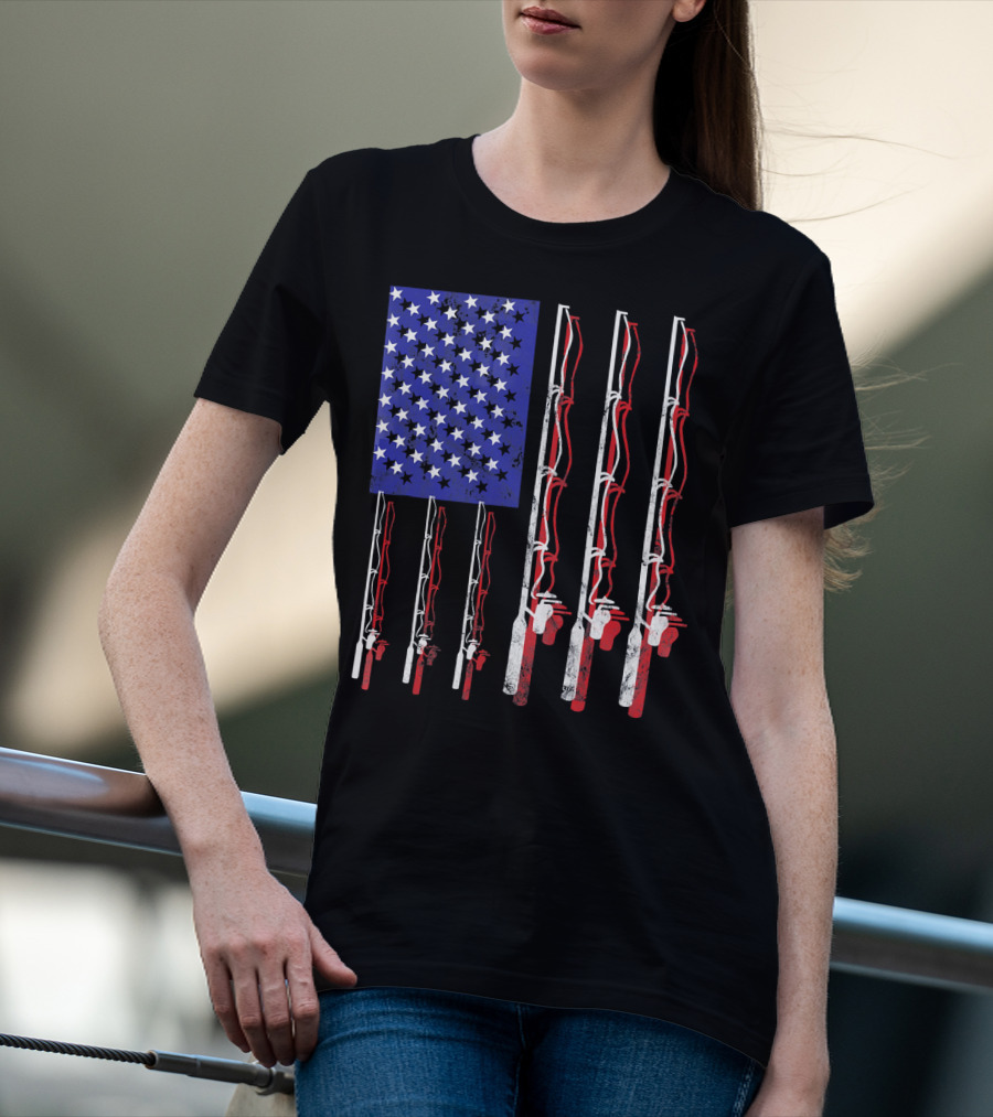 Humorous Patriotic Dad Fishing Rod American Flag Stars Stripes Edition T-Shirt