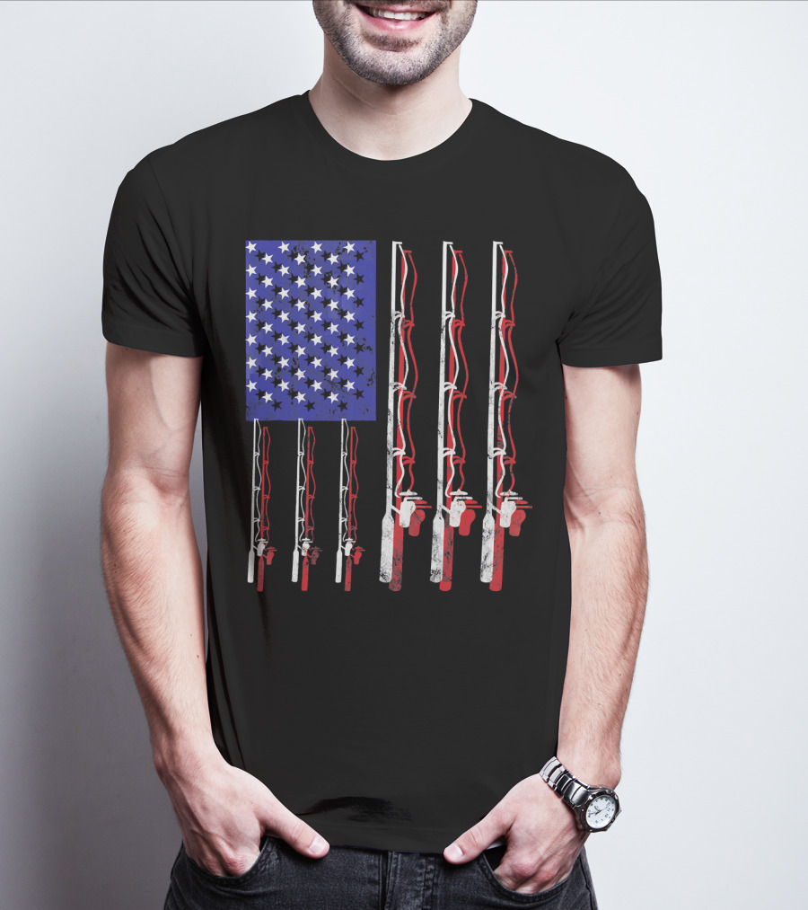 Humorous Patriotic Dad Fishing Rod American Flag Stars Stripes Edition T-Shirt