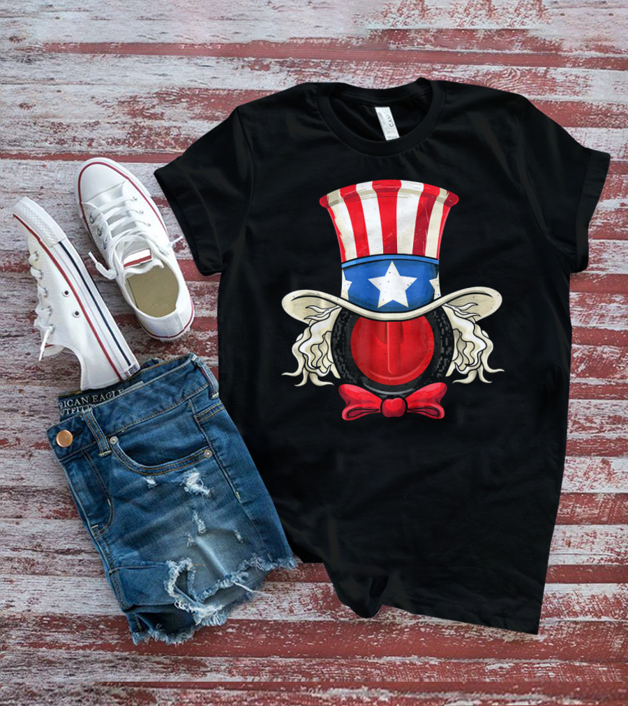 American Flag Curling Stone Uncle Sam Hat Patriotic T-Shirt