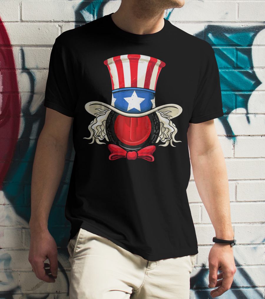 American Flag Curling Stone Uncle Sam Hat Patriotic T-Shirt
