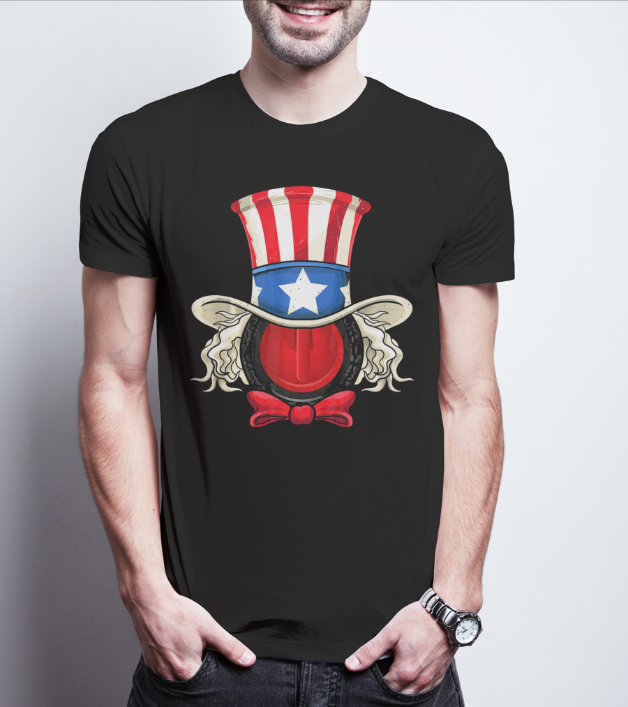 American Flag Curling Stone Uncle Sam Hat Patriotic T-Shirt