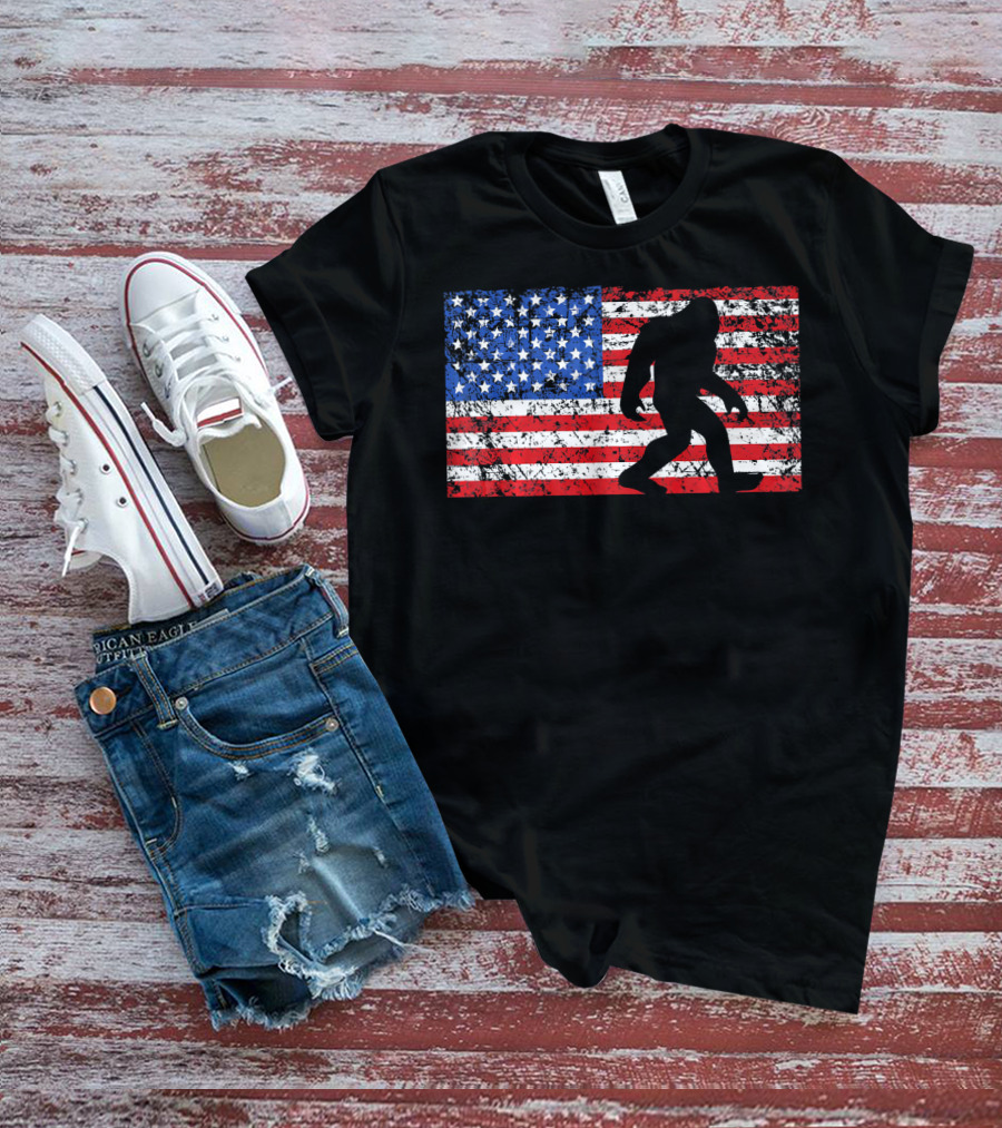 American Flag Bigfoot Silhouette T-Shirt
