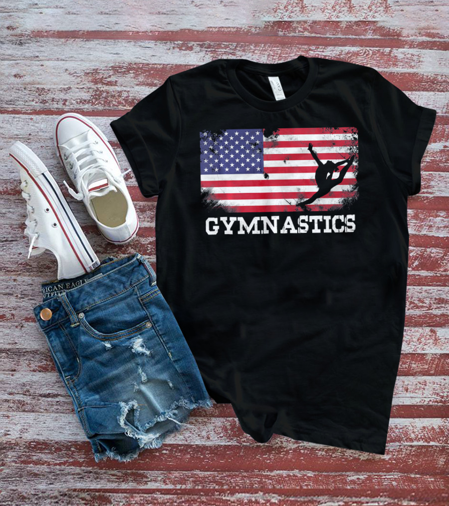 Gymnastics USA Flag Patriotic Silhouette American Athlete T-Shirt