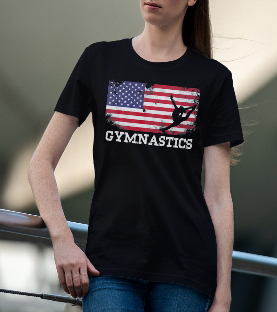 Gymnastics USA Flag Patriotic Silhouette American Athlete T-Shirt