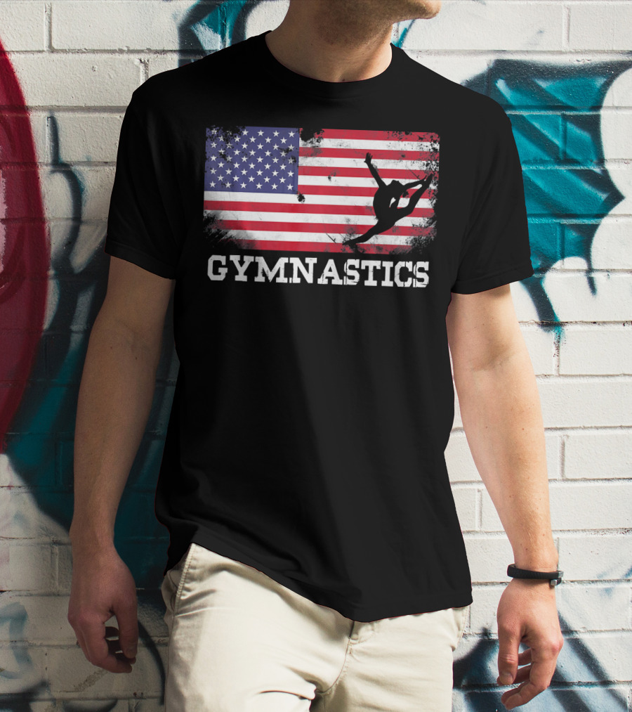 Gymnastics USA Flag Patriotic Silhouette American Athlete T-Shirt