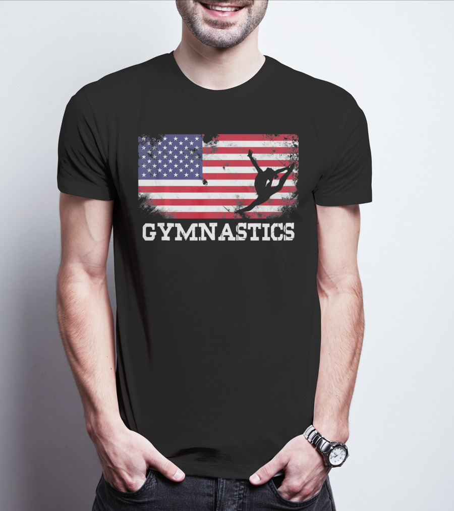 Gymnastics USA Flag Patriotic Silhouette American Athlete T-Shirt