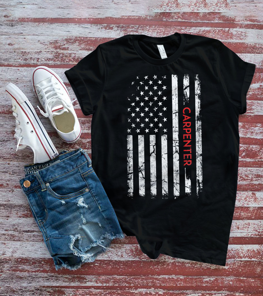Carpenter American Flag Distressed Patriotic T-Shirt