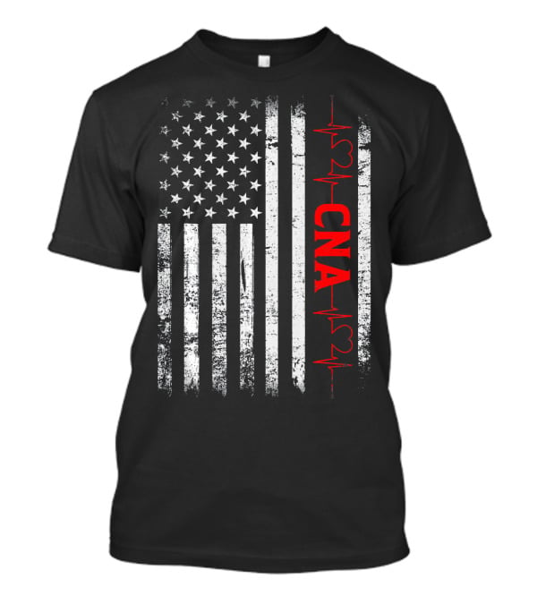 American Flag Heartbeat Red CNA Patriotic Nurse T-Shirt