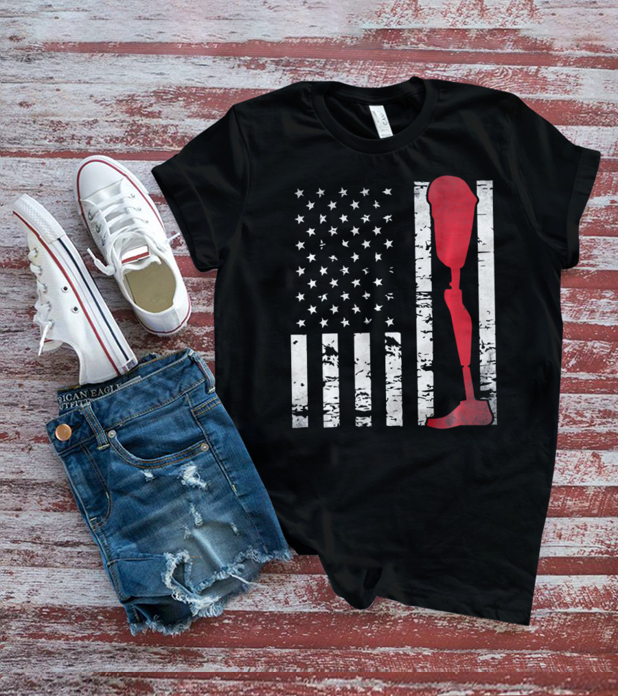 American Flag With Red Prosthetic Leg T-Shirt