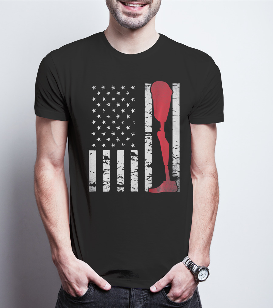 American Flag With Red Prosthetic Leg T-Shirt