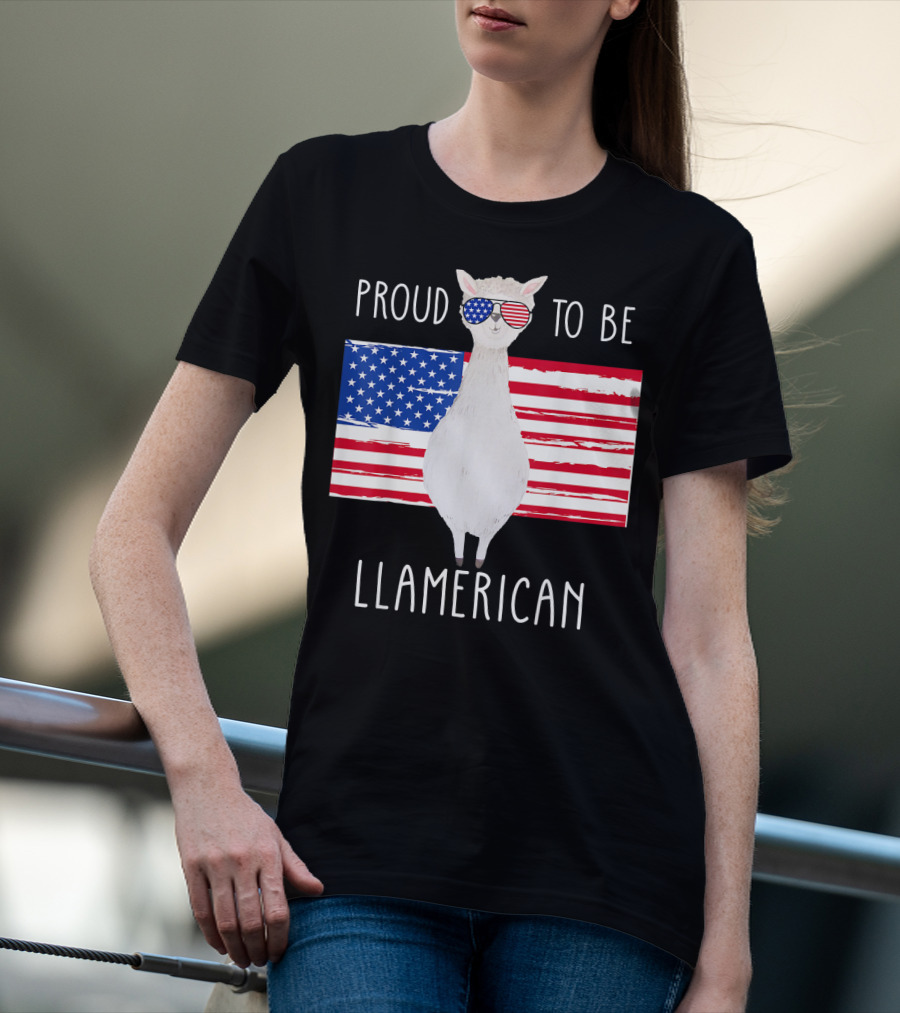 Proud To Be Llamerican Funny Llama With American Flag Sunglasses T-Shirt