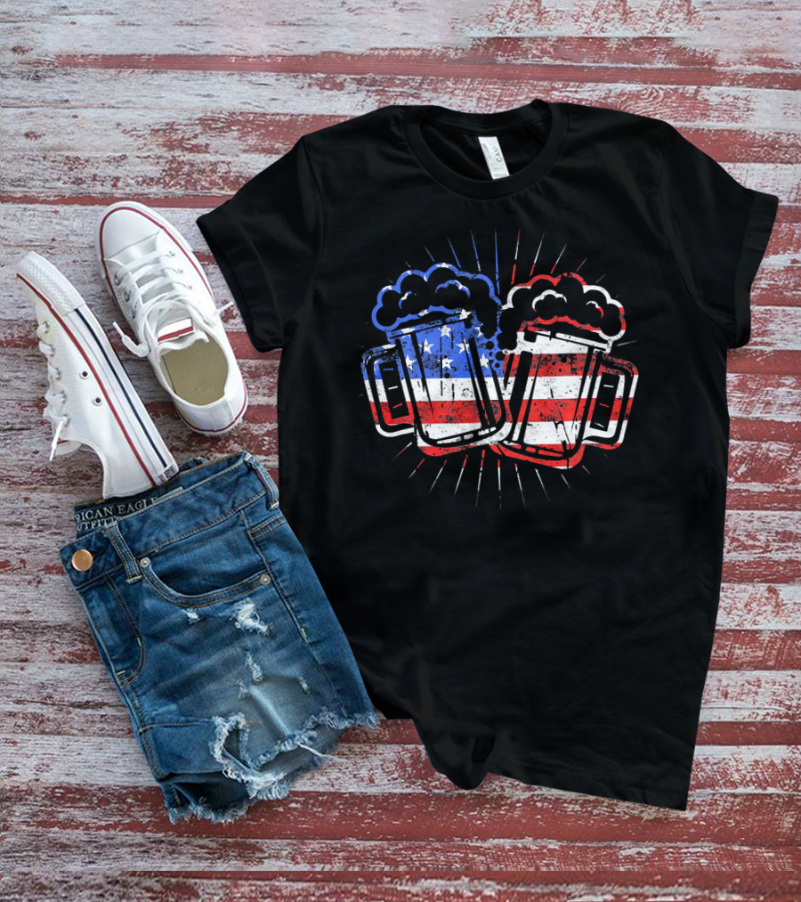 Cheers Beer American Flag Drinks T-Shirt