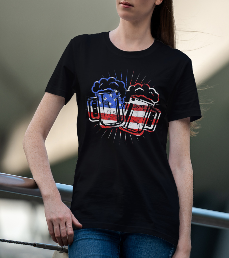 Cheers Beer American Flag Drinks T-Shirt