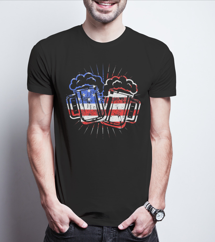 Cheers Beer American Flag Drinks T-Shirt