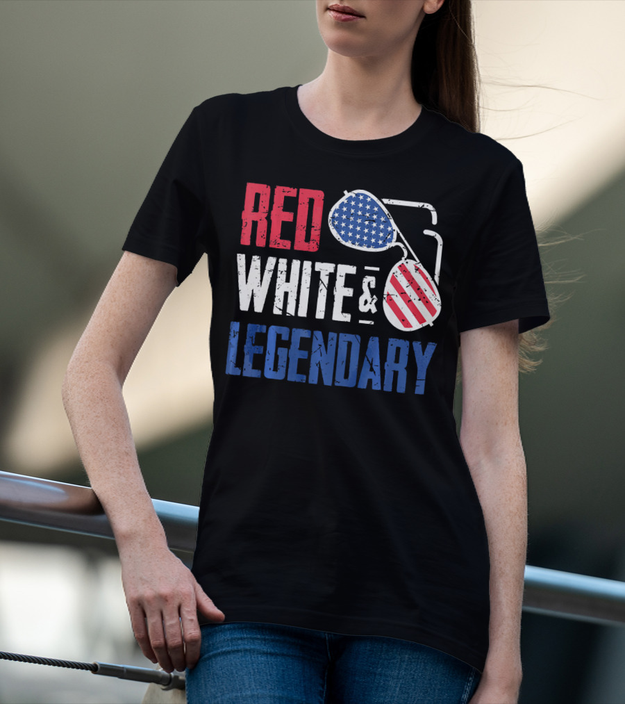 Red White And Legendary American Sunglasses USA Flag T-Shirt