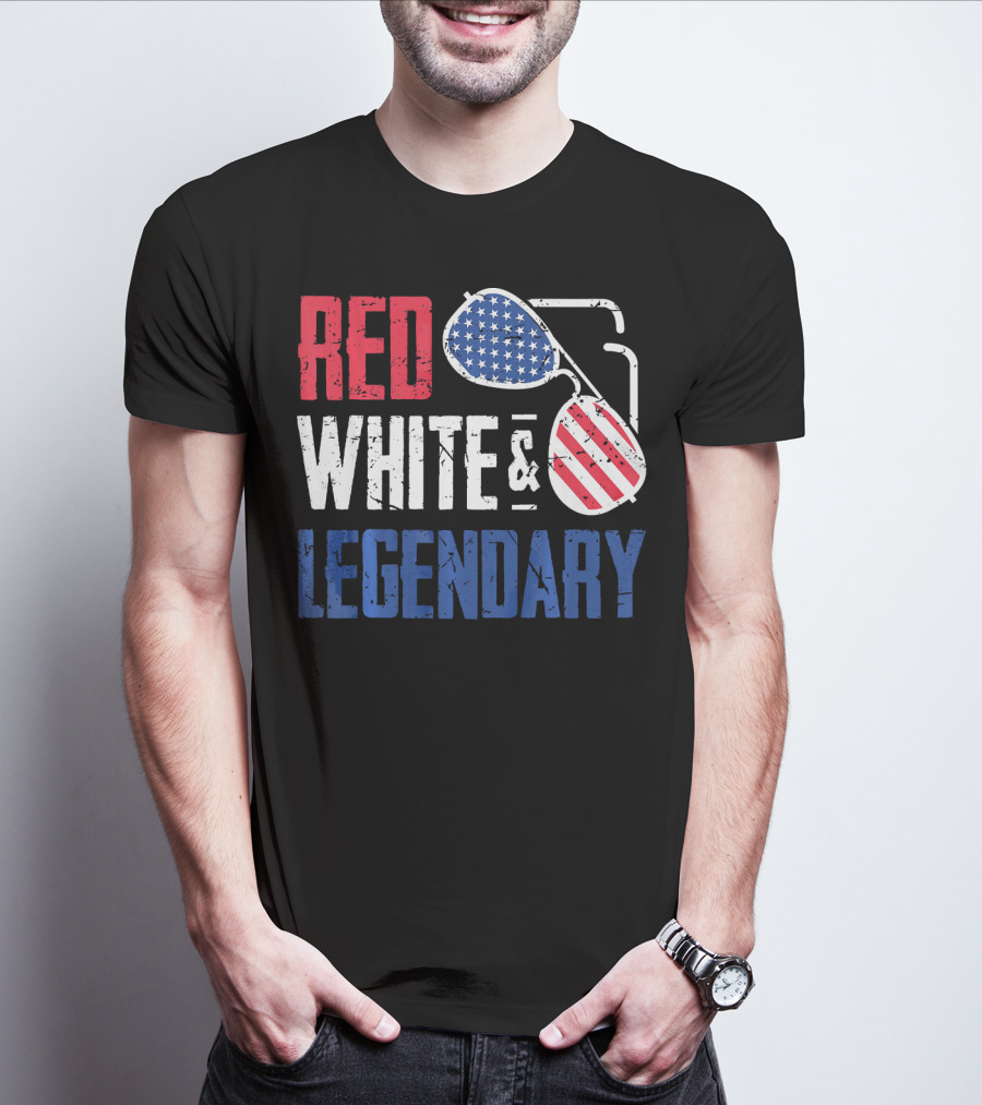 Red White And Legendary American Sunglasses USA Flag T-Shirt