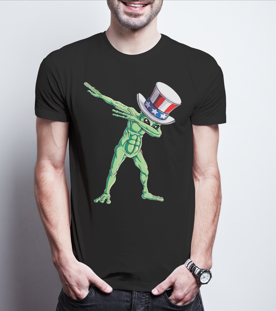 Dabbing Alien In American Uncle Sam Hat T-Shirt