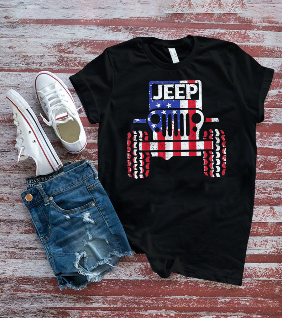 JEEPS American Flag Patriotic Retro Vintage Jeep USA T-Shirt