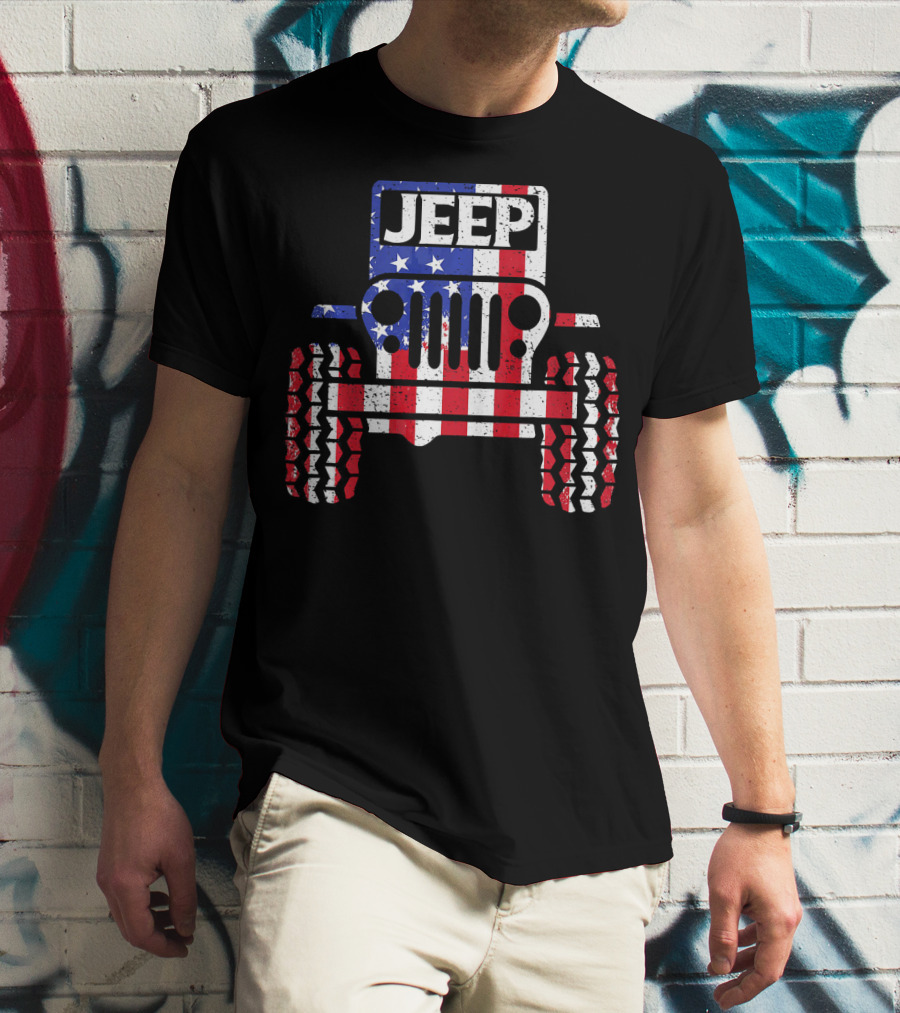 JEEPS American Flag Patriotic Retro Vintage Jeep USA T-Shirt