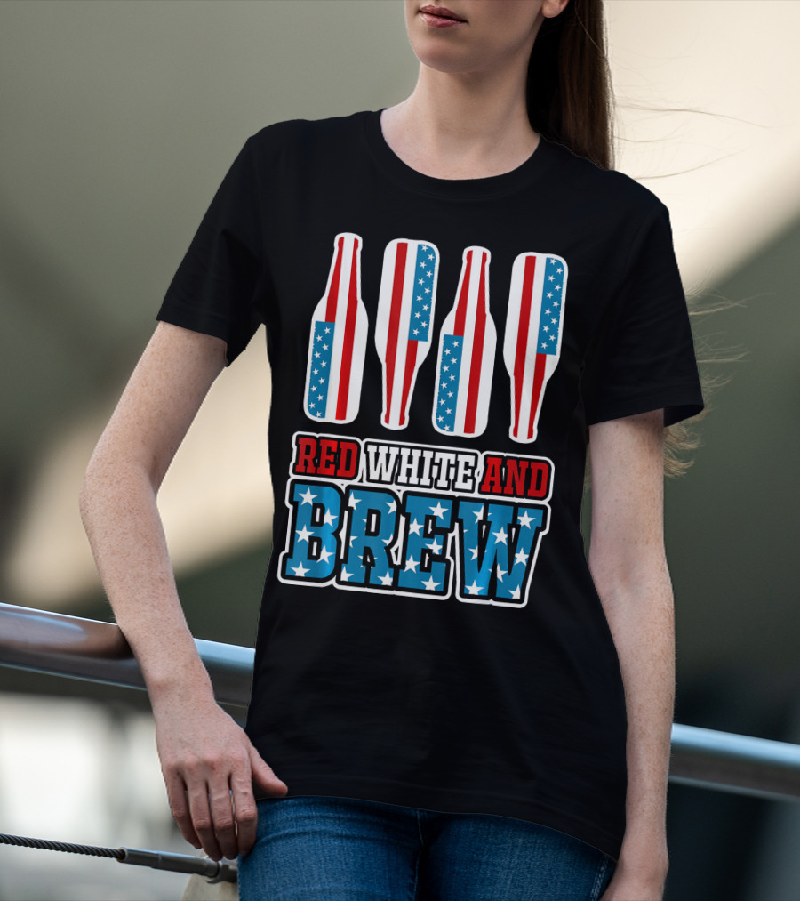 Red White And Brew American Flag Beer Bottles T-Shirt