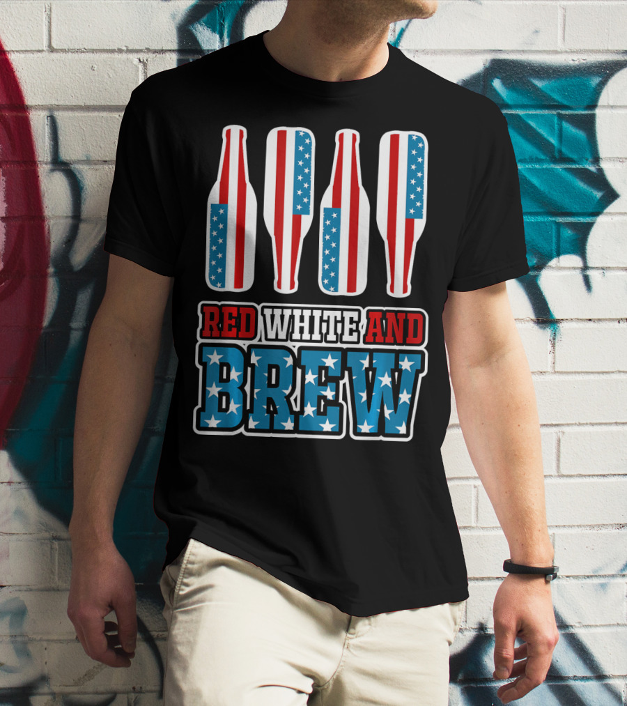 Red White And Brew American Flag Beer Bottles T-Shirt