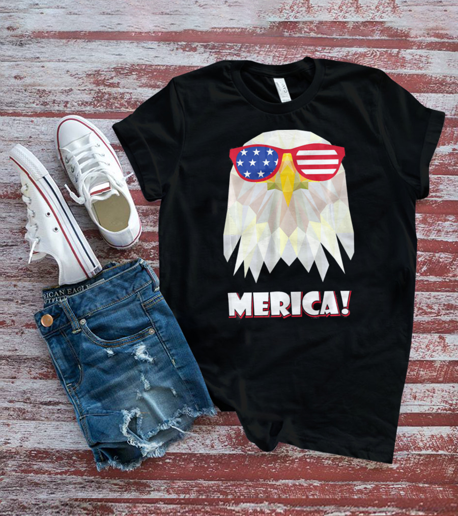 Merica Eagle With American Flag Sunglasses T-Shirt