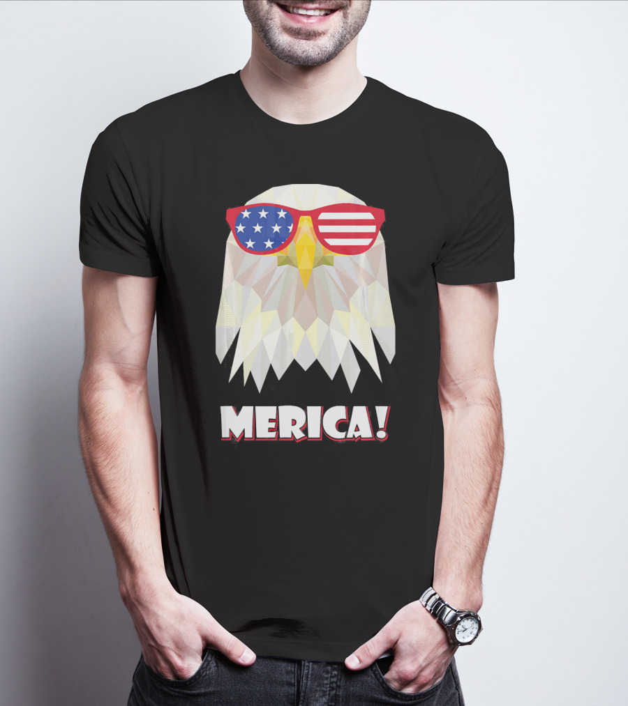 Merica Eagle With American Flag Sunglasses T-Shirt