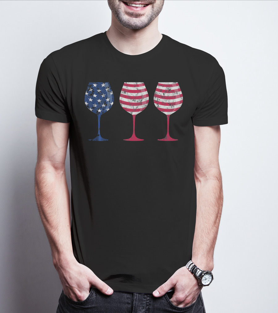 American Flag Wine Glass Trio T-Shirt