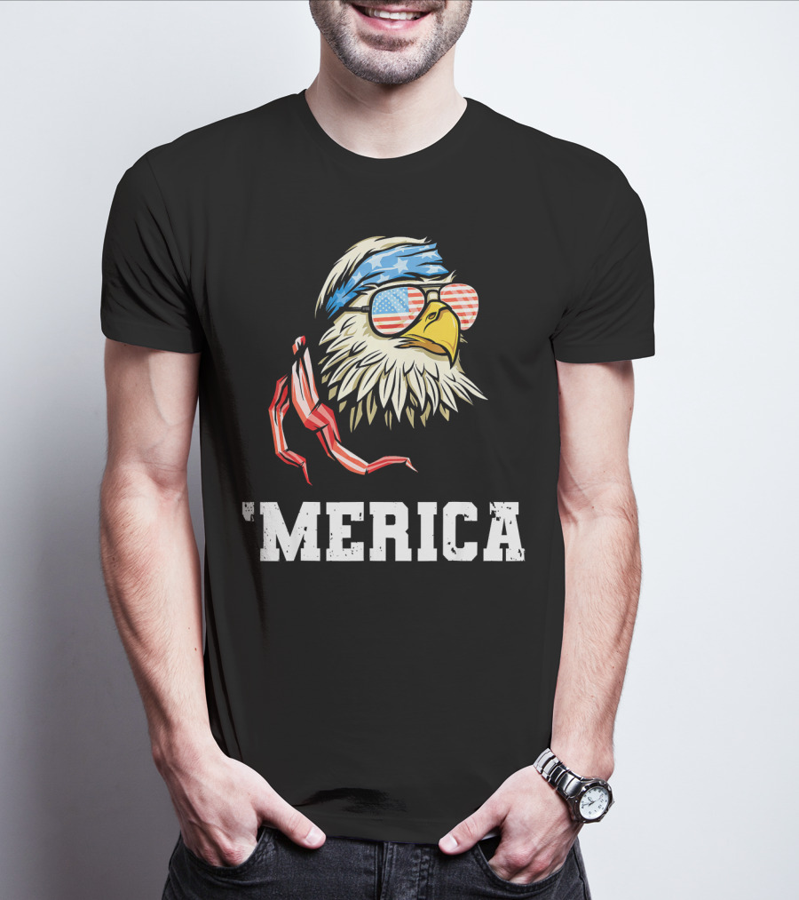 'Merica Patriotic Eagle American Flag Bandana And Sunglasses T-Shirt