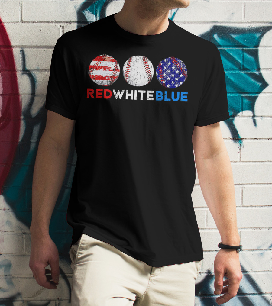 Red White Blue Baseball American Flag T-Shirt