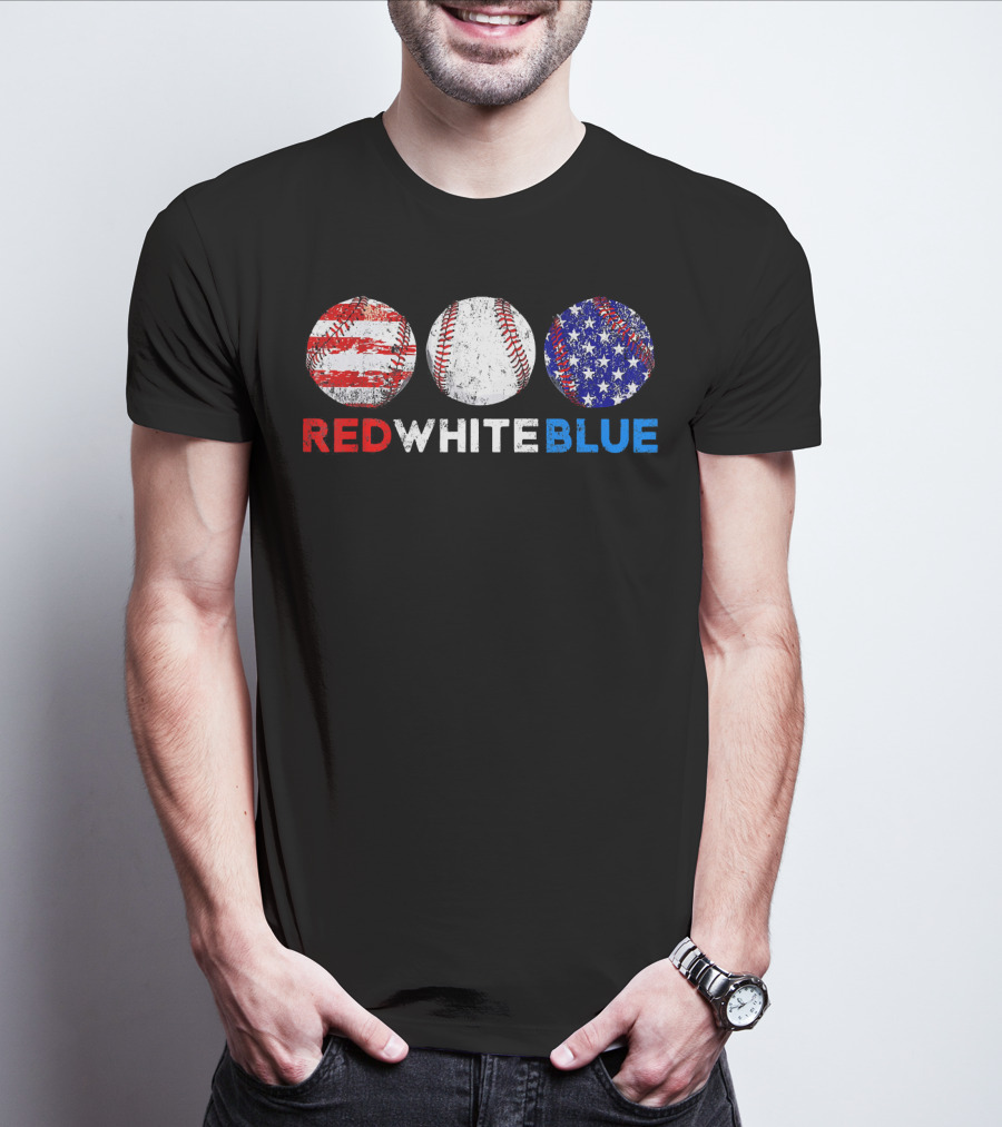Red White Blue Baseball American Flag T-Shirt