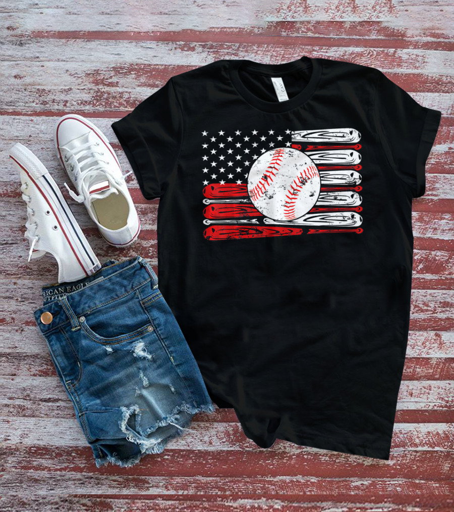 Vintage Baseball Stitch American Flag T-Shirt