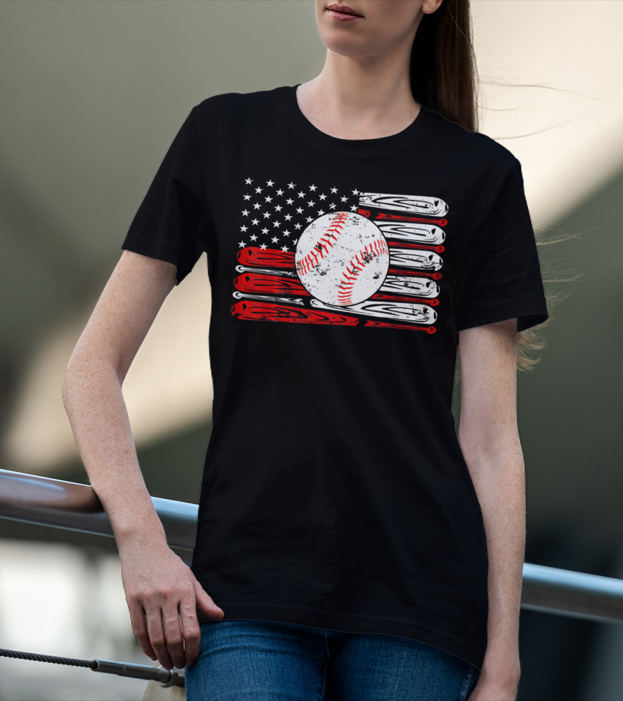 Vintage Baseball Stitch American Flag T-Shirt
