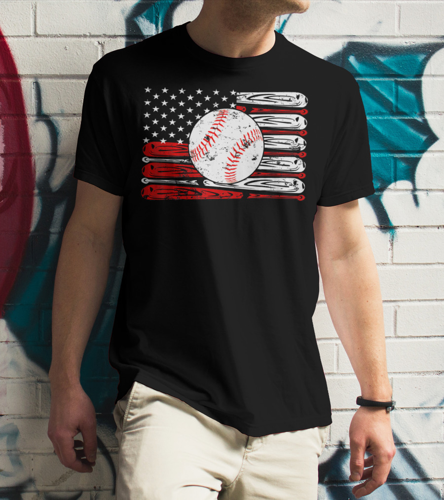 Vintage Baseball Stitch American Flag T-Shirt