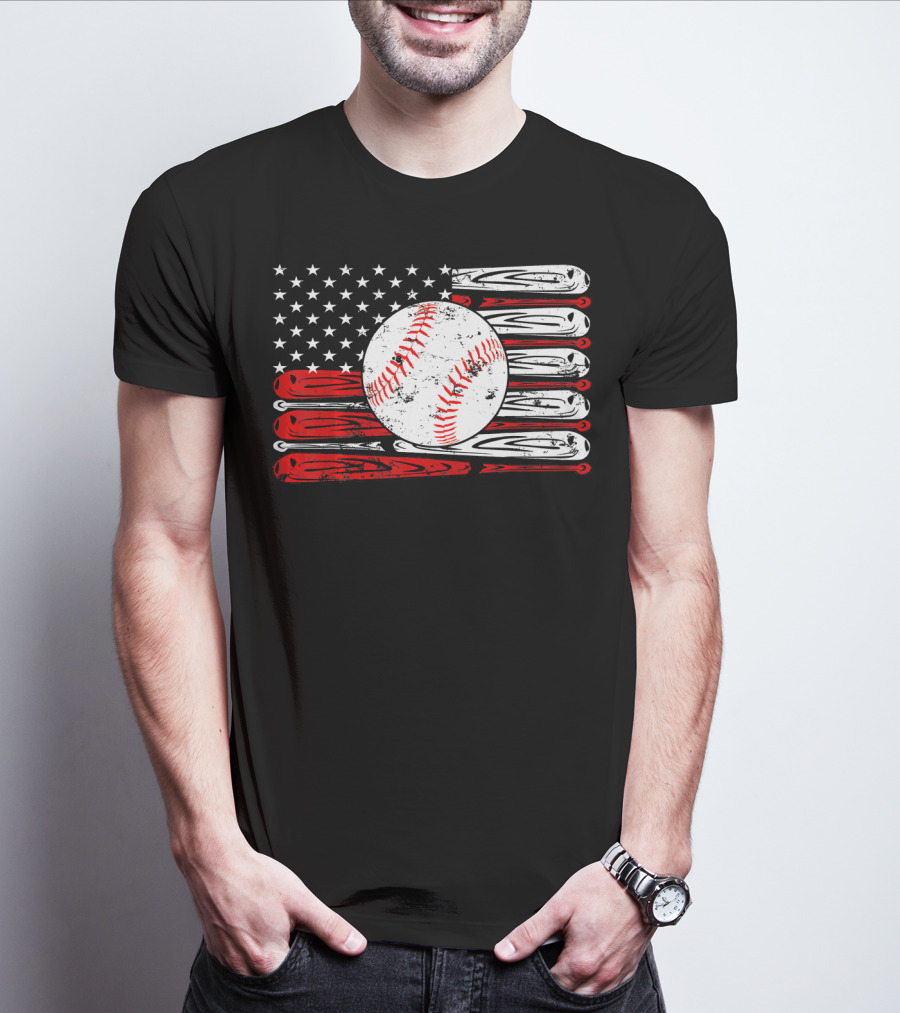 Vintage Baseball Stitch American Flag T-Shirt