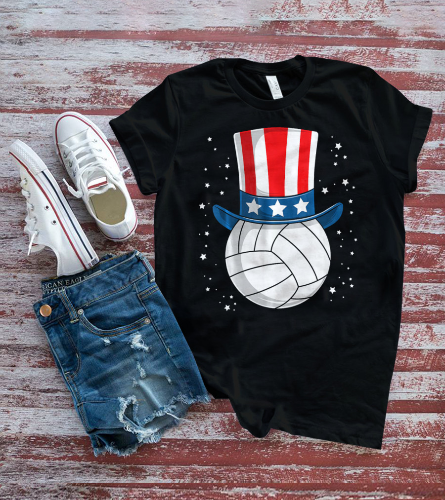 Volleyball Uncle Sam Hat American Flag Stars T-Shirt