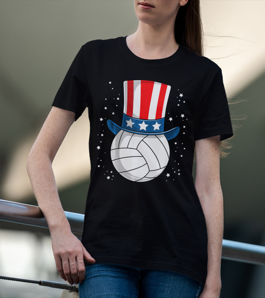 Volleyball Uncle Sam Hat American Flag Stars T-Shirt