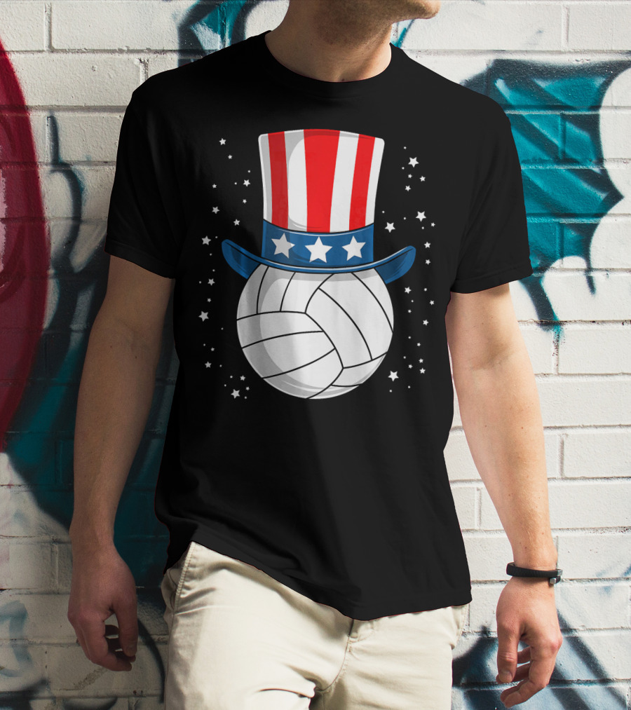 Volleyball Uncle Sam Hat American Flag Stars T-Shirt