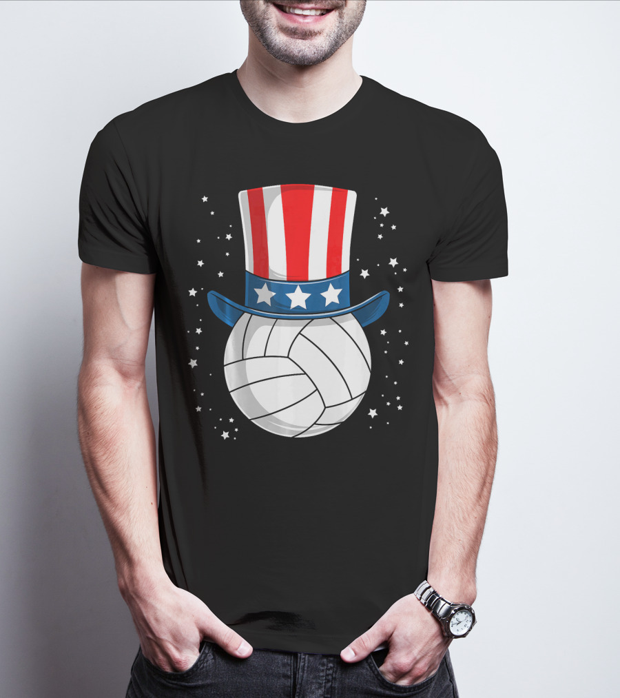 Volleyball Uncle Sam Hat American Flag Stars T-Shirt