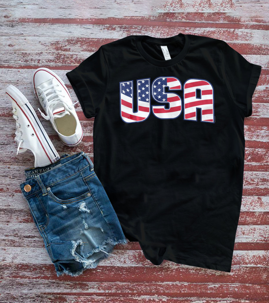 USA Flag Stars And Stripes Lettering T-Shirt