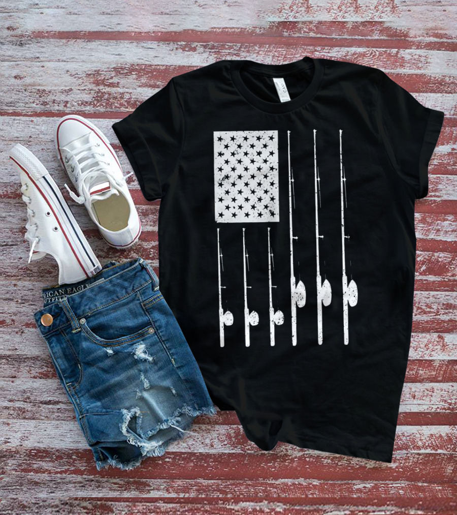American Flag Fishing Rods USA Patriotic T-Shirt