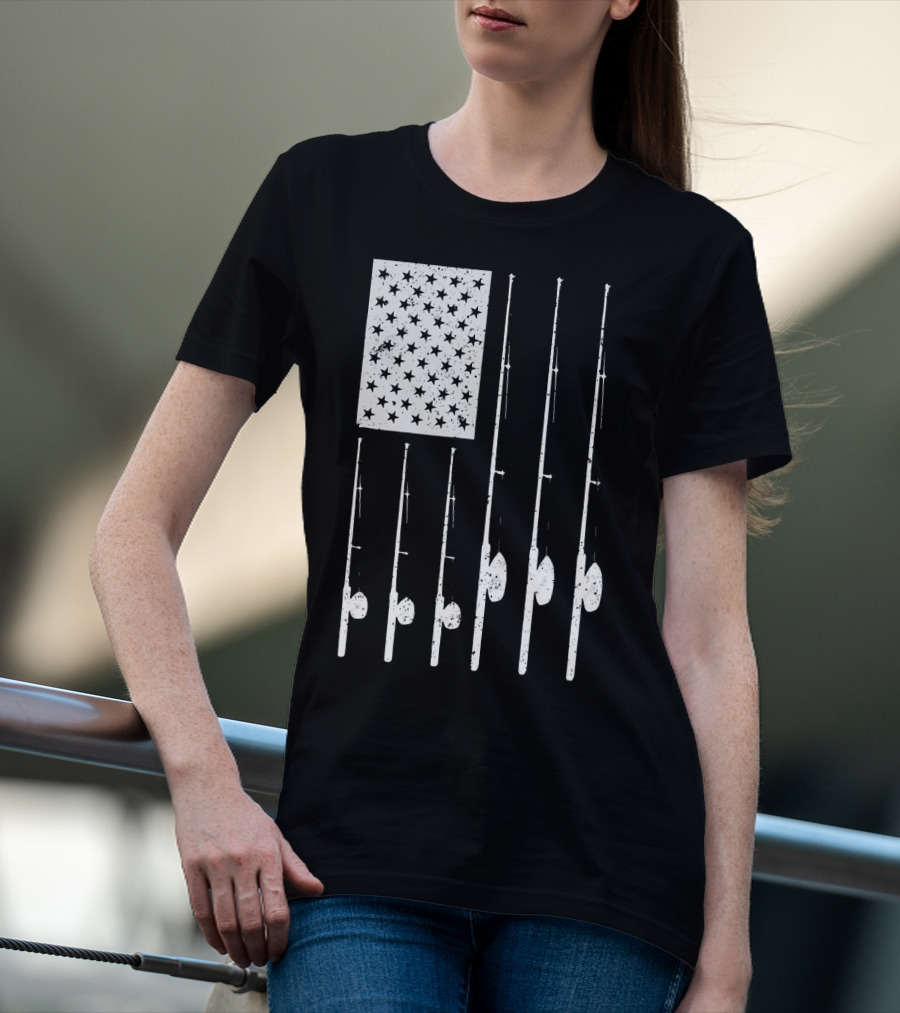 American Flag Fishing Rods USA Patriotic T-Shirt